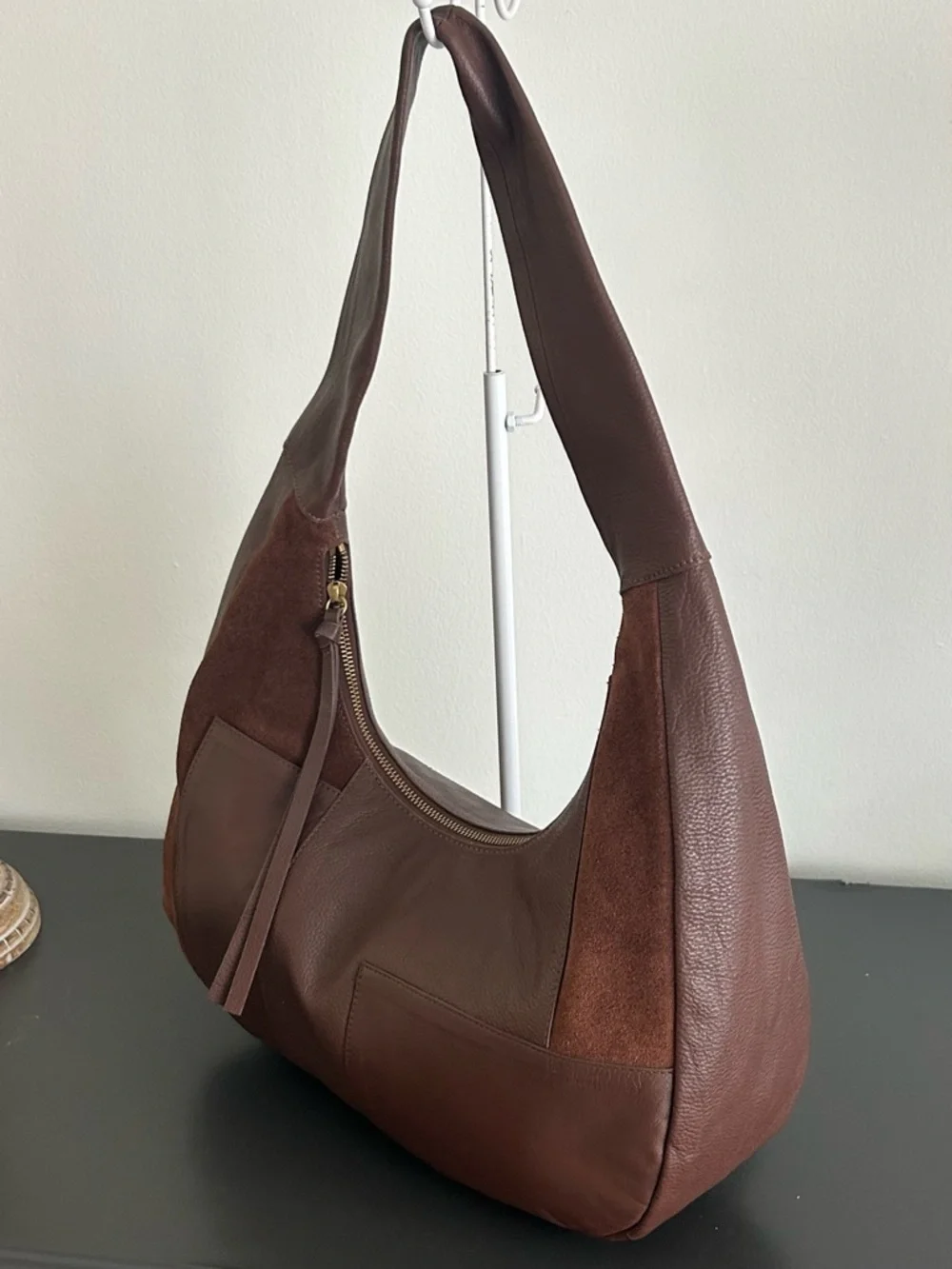Crown Vintage Brown Leather Suede Hobo Bag Slouchy Boho Shoulder Purse Large